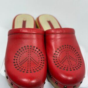 Andarella from Brazil women's wooden clogs red leather upper Size 5 (35)